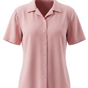 Classic Button-Up Short Sleeve Luxe Blouse Bust‎ 54" Pink Career Officecorps